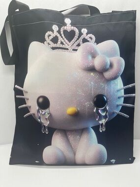 Sanrio Black Glitter Hello Kitty Tote with Pink Bow and Yellow Nose